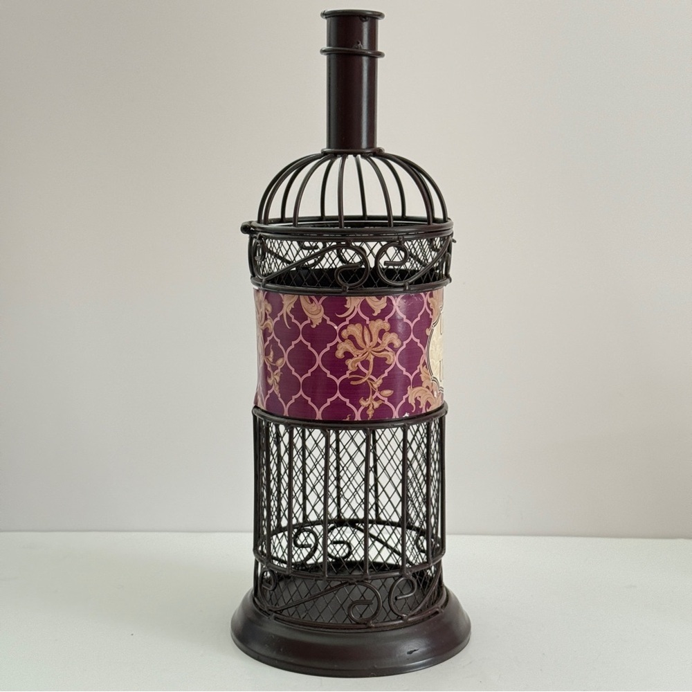 Bottle Shaped Wine Corks Storage Cage Brown Metal 'Uncork & Unwind' - Picture 4 of 8